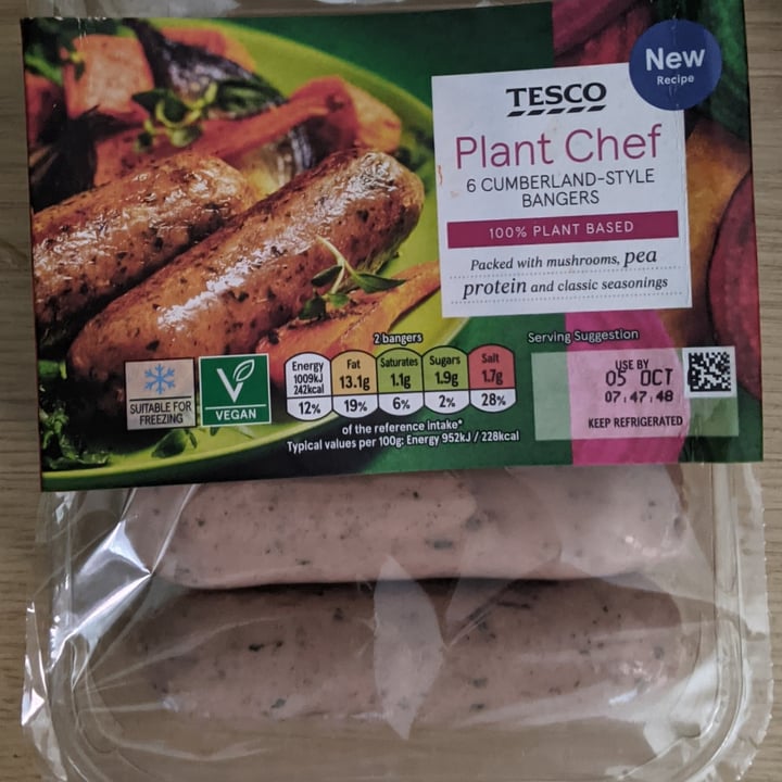 photo of Tesco Plant Chef 6 Cumberland-Style Bangers shared by @tab-stratton on  05 Oct 2021 - review