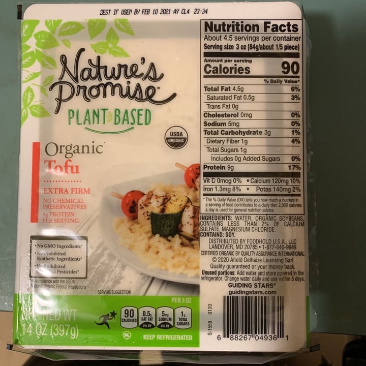 photo of Nature's Promise Organic Tofu extra firm shared by @smoreydvm on  31 Dec 2020 - review