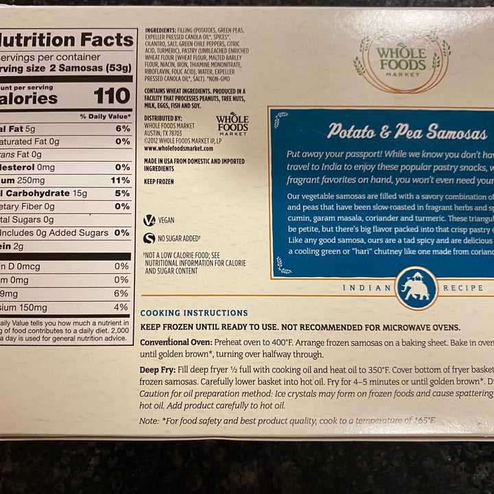 review photo of Whole Foods Market Potato & Pea Samosas shared by @heavenorspace on 13 Jun 2020 - review