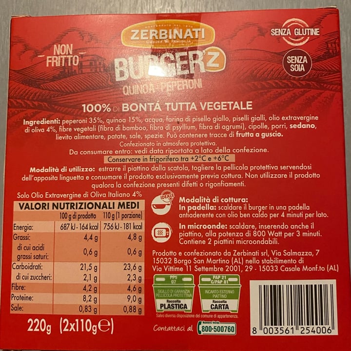 photo of Zerbinati Burger Quinoa e Peperoni shared by @alicelovestheanimals on  07 Feb 2022 - review