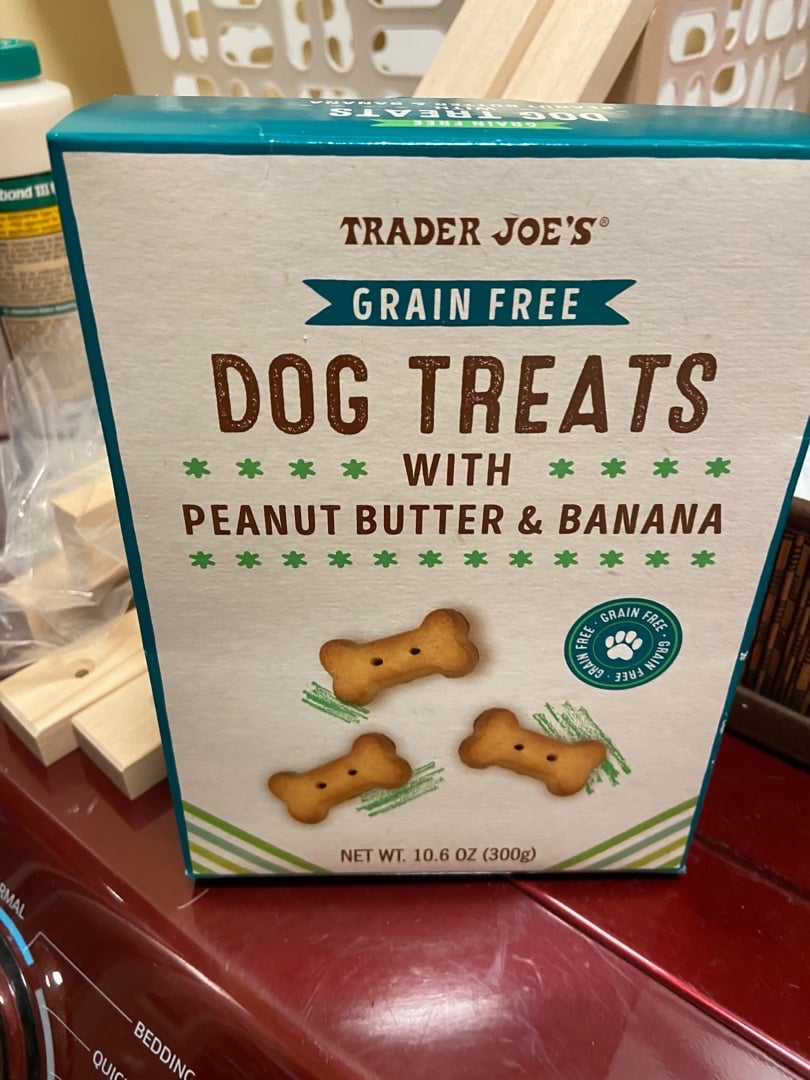 Trader joe's dog treats top with peanut butter and banana