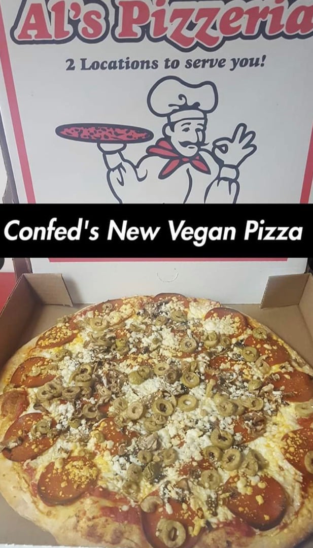 review photo of Al's Pizzeria Vegan cheese and pepperoni pizza shared by @chloetunstill on 12 Aug 2019 - review