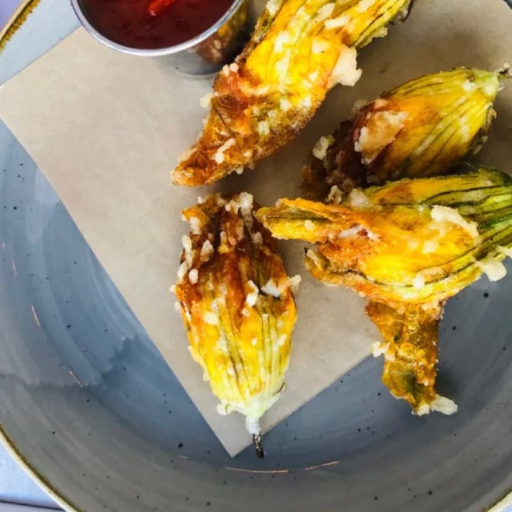 review photo of Crossroads Kitchen Stuffed Zucchini Blossoms shared by @csloan on 16 Jun 2022 - review