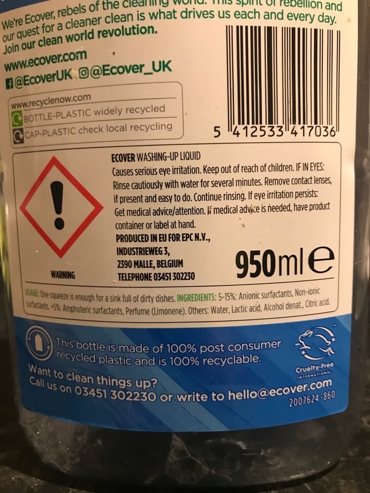 photo of Ecover Washing-up Liquid Camomille & Clementine shared by @lolilore on  10 Dec 2019 - review