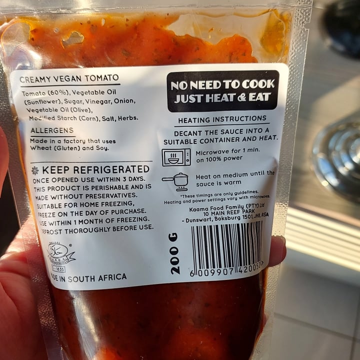 photo of Kaama Vegan Creamy Tomato Sauce shared by @salticrackers on  15 Nov 2022 - review