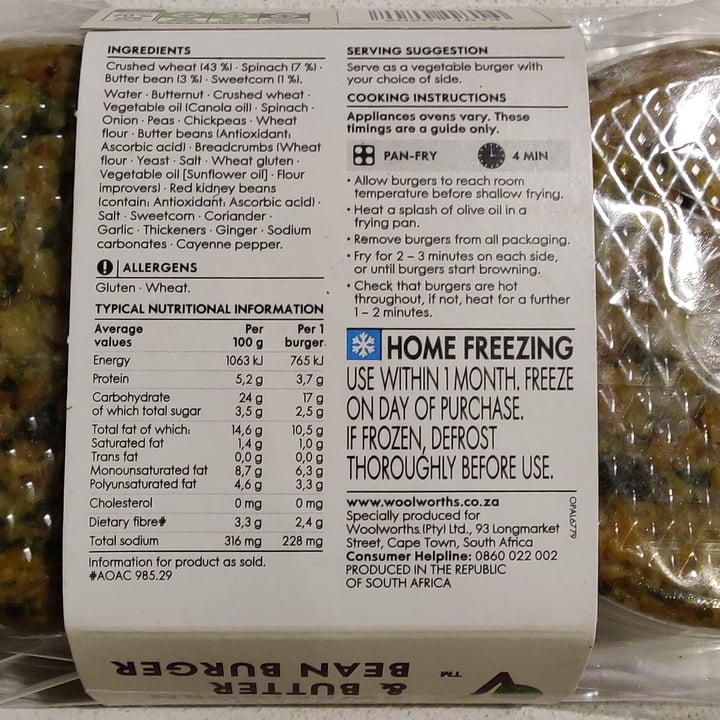 photo of Woolworths Spinach, sweet corn & butter bean burgers shared by @christo on  16 Feb 2021 - review