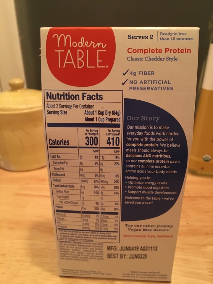 photo of Modern Table Vegan Mac Classic Cheddar Style shared by @ggsovegan on  07 Nov 2019 - review