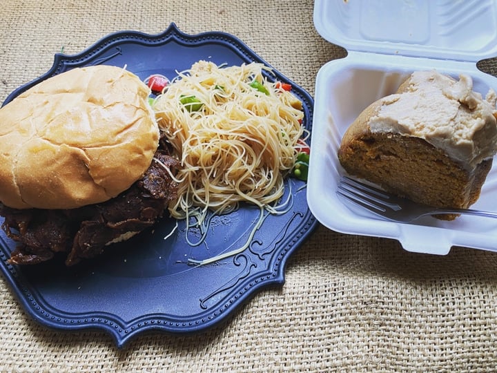 photo of The Zenith Seitan BBQ sandwich and rice noodle side salad shared by @ohhonestlyerin on  28 Mar 2020 - review