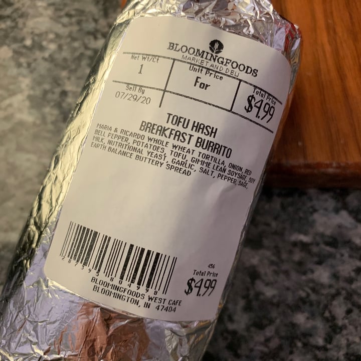 photo of Bloomingfoods Market & Deli Near West Side Tofu Hash Breakfast Burrito shared by @allhess on  31 Jul 2020 - review