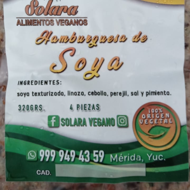 photo of Solara Hamburguesas de Soya shared by @pamelamorales on  26 Nov 2022 - review