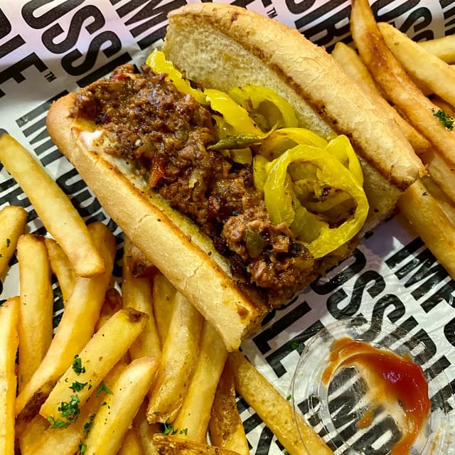 Photo of the dish “"The 5 Boroughs" Chop Cheese Sandwich & Fries”