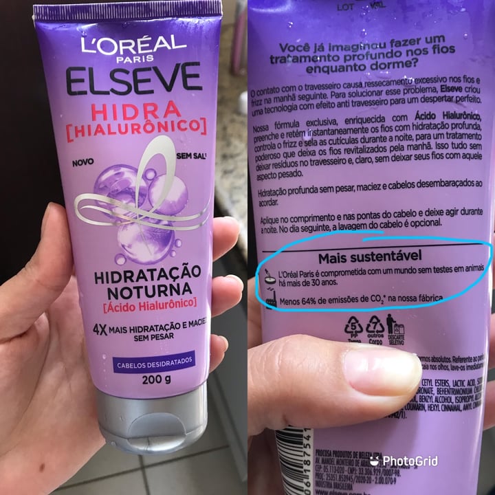 photo of L’Oréal PARiS hidratação noturna shared by @juucmaciel on  06 May 2022 - review