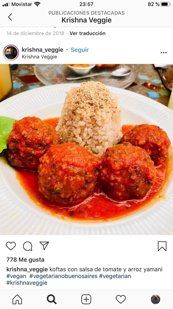 photo of Krishna Veggie koftas con salsa de tomate y arroz yamani shared by @yvechita03 on  02 Dec 2019 - review