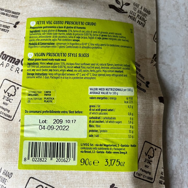 review photo of Liveg Fette Veg Gusto Prosciutto Crudo shared by @ele0nora on 05 Jul 2022 - review