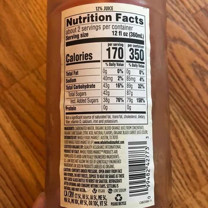 photo of Whole Foods Market Organic Blood Orange Italian Soda shared by @megplant on  14 Jul 2020 - review