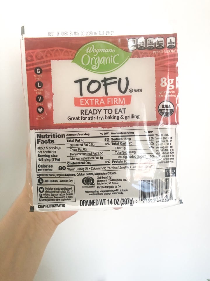 photo of Wegmans Extra Firm Tofu Organic shared by @emilystrong221 on  12 Apr 2020 - review