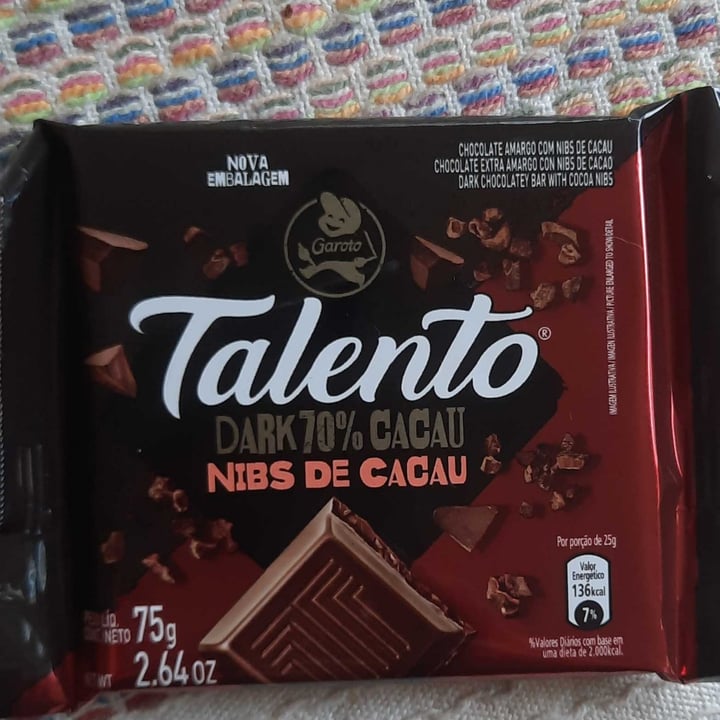 photo of Talento Dark 70% cacau nibs de cacau shared by @ericagalvao82 on  14 Jan 2022 - review