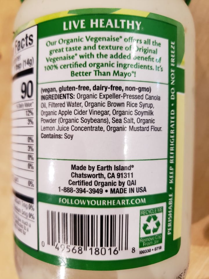 review photo of Follow your Heart Original Vegenaise shared by @michelleadina on 15 Mar 2020 - review