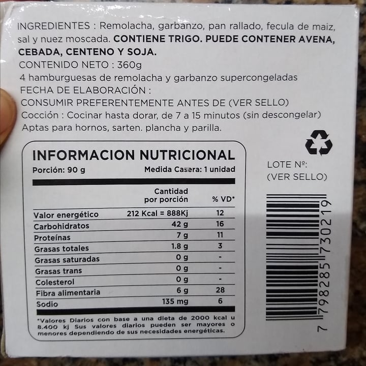 photo of Nutrileza Hamburguesa de remolacha y garbanzos shared by @sonamigosnocomida on  06 Nov 2021 - review