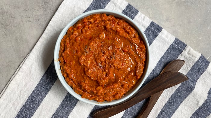 Easy recipe for muhammara, a roasted red pepper dip