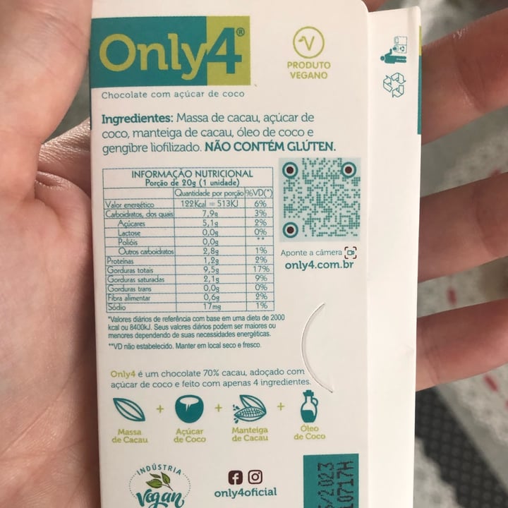 review photo of Only4 Chocolate 70% Cacau com gengibre shared by @fevalente on 10 Dec 2022 - review