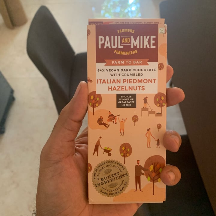 photo of Paul and Mike 64% Vegan Dark Chocolate With Crumbled Italian Piedmont Hazelnuts shared by @pv on  25 Jan 2022 - review