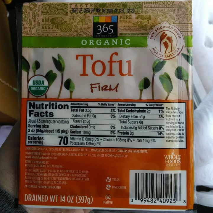 photo of 365 Whole Foods Market Firm Tofu shared by @veganfarmersdaughter on  19 Jan 2020 - review
