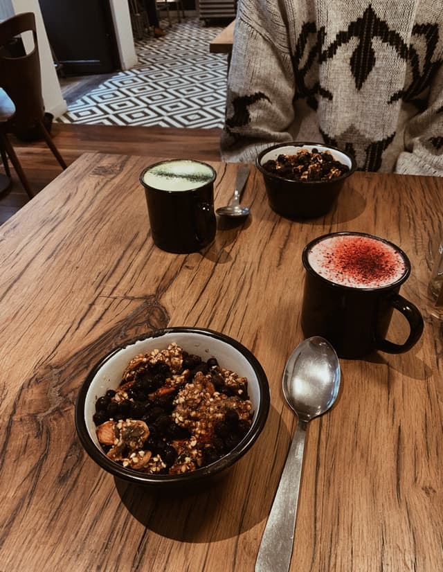 Photo of the dish “Granola bowl and rose latte”