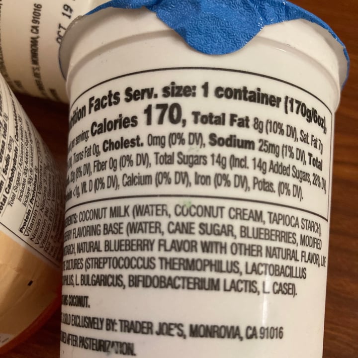 photo of Trader Joe's Cultured Coconut Milk Blueberry Yogurt shared by @teresahaering on  07 Sep 2021 - review