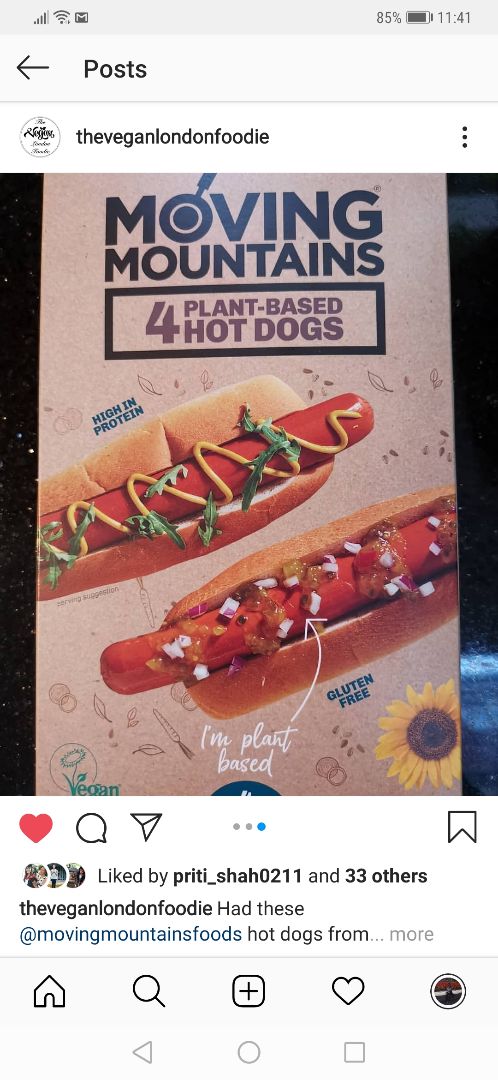 photo of Moving Mountains Plant Based Hot Dogs shared by @theveganlondonfoodie on  02 Apr 2020 - review
