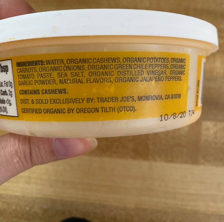 photo of Trader Joe's Organic Creamy Cashew Fiesta Dip shared by @vegpaige on  27 Jul 2020 - review