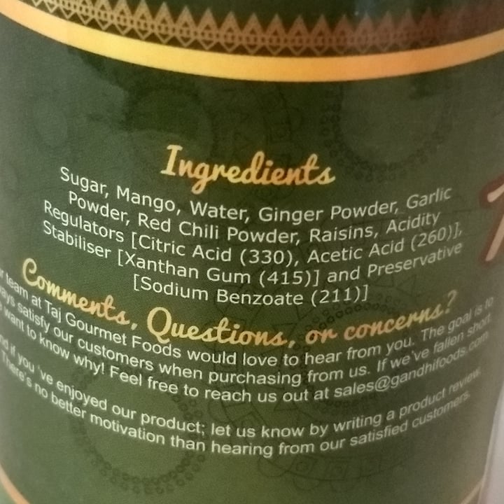 photo of Taj Gourmet Foods Mango Major Grey Chutney shared by @chrsull on  20 Jun 2021 - review