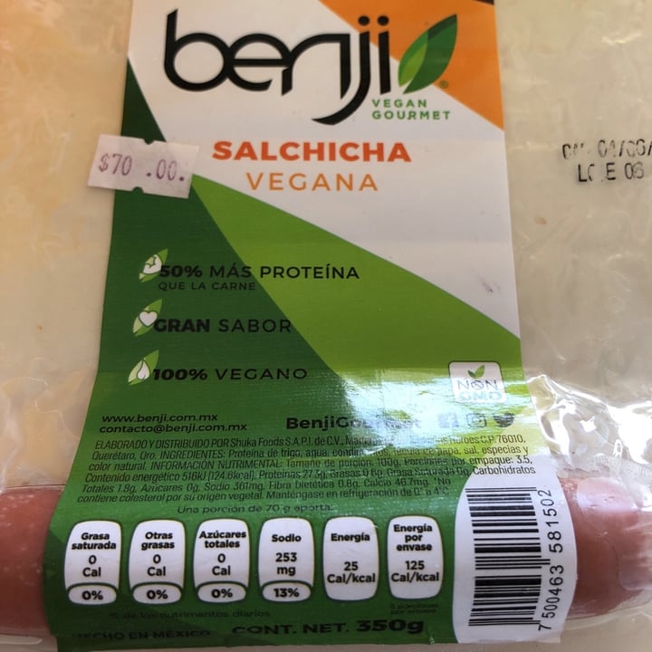 photo of Benji Vegan Gourmet Salchicha Vegana shared by @eloisalhg on  09 Mar 2020 - review