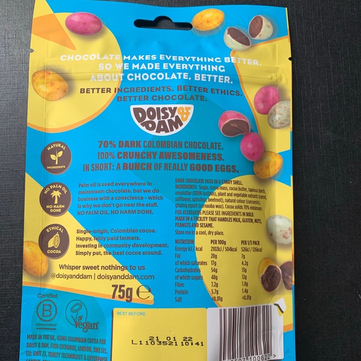 photo of Doisy & Dam Good Eggs (Dark Chocolate Eggs) shared by @frogusvegan on  02 Mar 2021 - review