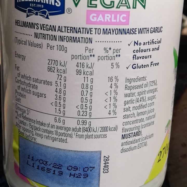 photo of Hellmann’s Mayo garlic shared by @ecoilogic on  27 Apr 2022 - review