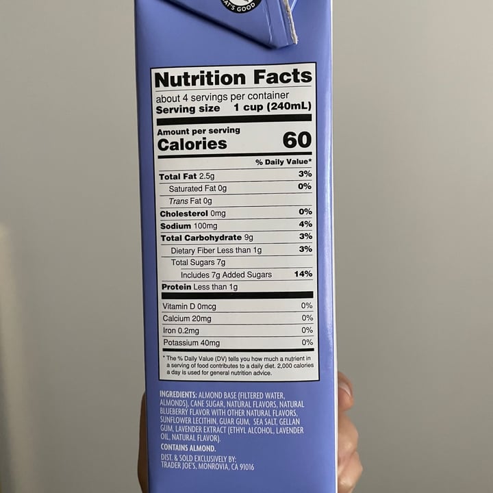 photo of Trader Joe's Lavender Blueberry Almond Milk shared by @soularflare on  28 Apr 2021 - review