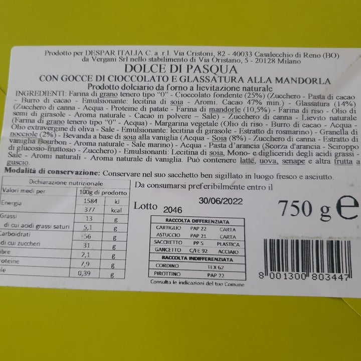 photo of Despar Veggie Dolce Pasqua shared by @valentinadaferrara on  17 Apr 2022 - review