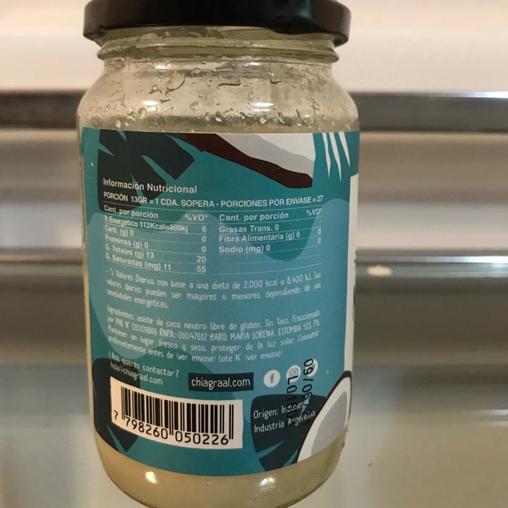 review photo of Chia Graal Aceite de coco Neutro shared by @lunastoler on 08 Jun 2021 - review