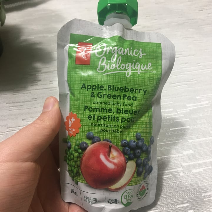 photo of President's Choice Apple, blueberry, and Green Pea Strained Baby Food shared by @melodiepaquetanimals on  04 May 2022 - review
