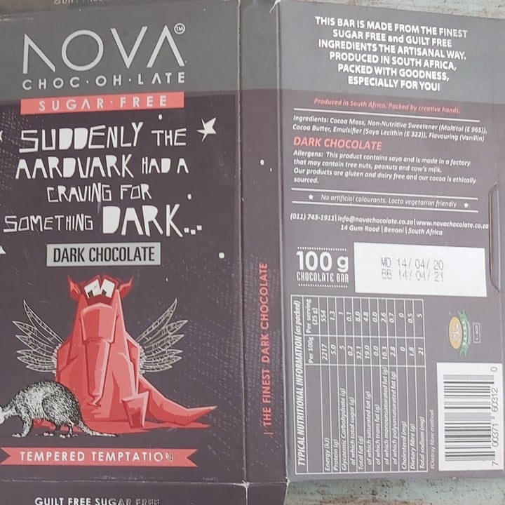 photo of NOVA The Original Aardvark Dark Chocolate shared by @jolenecollier on  21 Sep 2021 - review