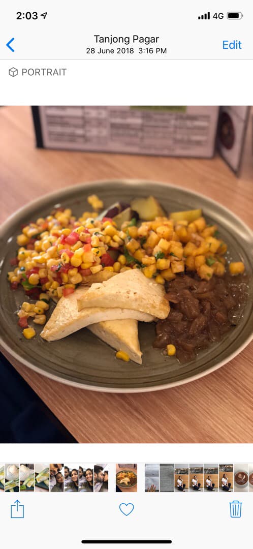 Photo of the dish “Baked Tofu, Pineapple Salsa, Caramelized Onion And Corn.”
