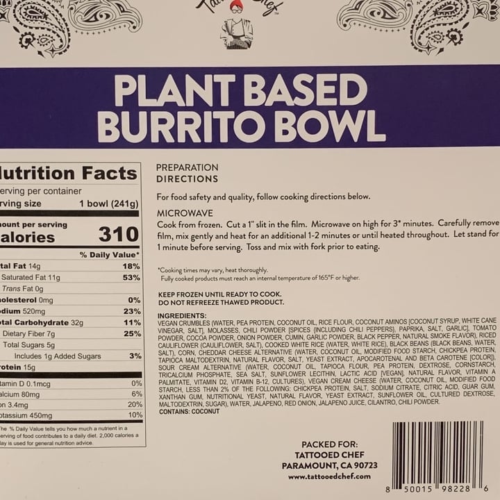 review photo of Tattooed Chef Plant Based Burrito Bowl shared by @shibe on 01 Oct 2021 - review