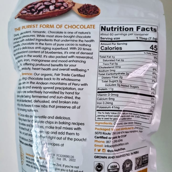 photo of Z!nt Raw Organic Cacao Nibs shared by @eatgrasswithme on  09 Apr 2022 - review