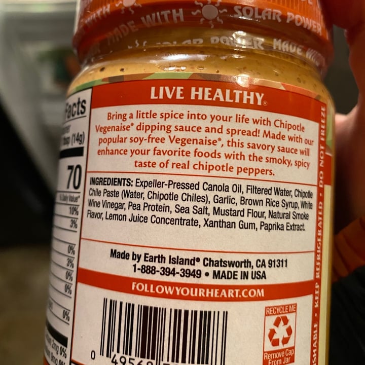 review photo of Follow Your Heart Chipotle Vegenaise shared by @kitkas on 10 Jan 2021 - review
