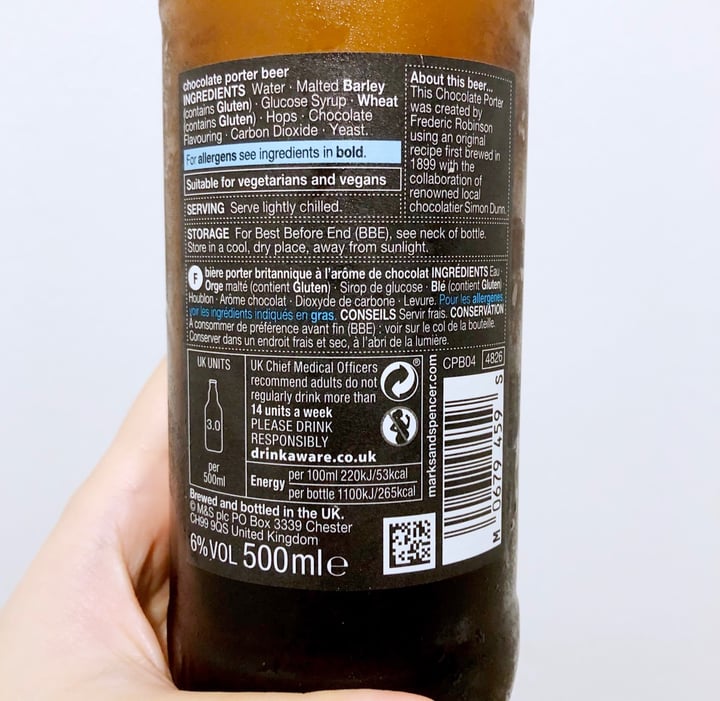 photo of Marks & Spencer Food (M&S) Cheshire chocolate porter shared by @threaddy on  16 Jul 2020 - review