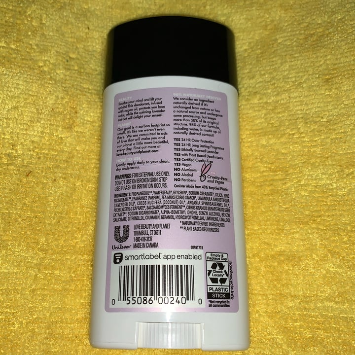 photo of Love Beauty and Planet Argan Oil & Lavender Deodorant shared by @usa-ute on  22 May 2022 - review