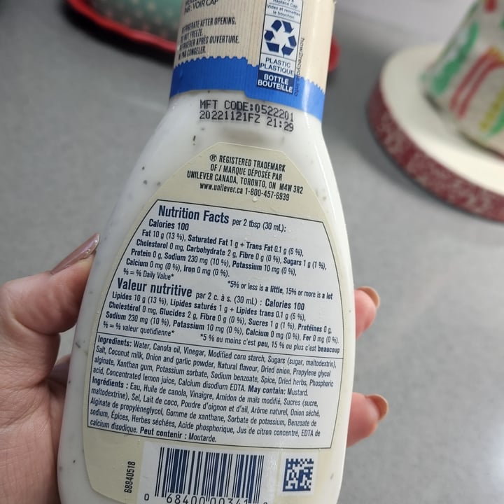 photo of Hellmann’s Ranch Dressing shared by @liljessicakes on  10 Jun 2022 - review