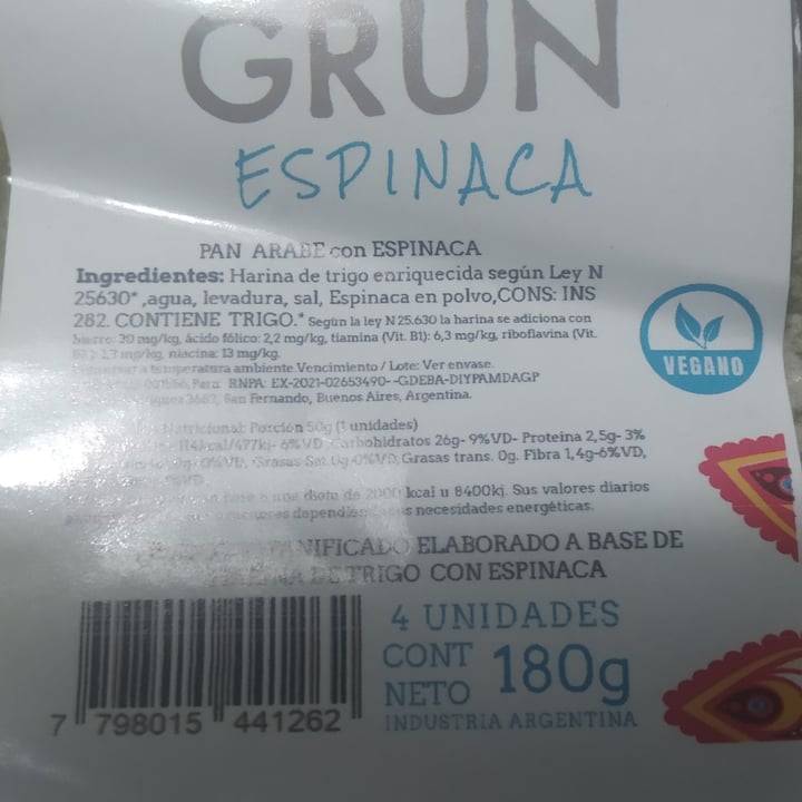 photo of Grün Orgánico Pan árabe con espinaca shared by @cosmar on  06 Apr 2022 - review