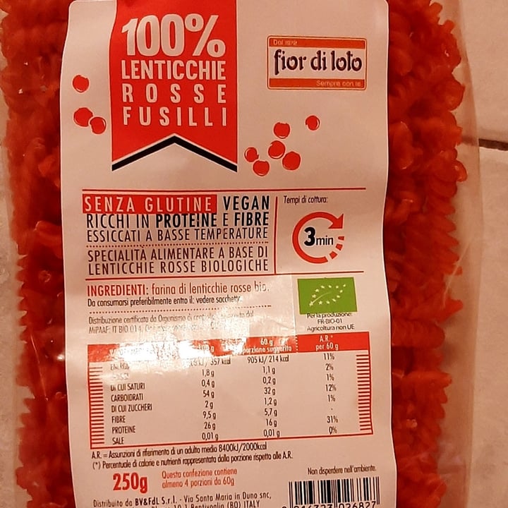 photo of Fior di Loto 100% fusilli lenticchie rosse shared by @peregrina on  18 Jun 2021 - review