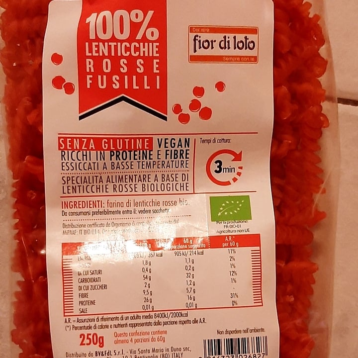 review photo of Fior di Loto 100% fusilli lenticchie rosse shared by @peregrina on 18 Jun 2021 - review